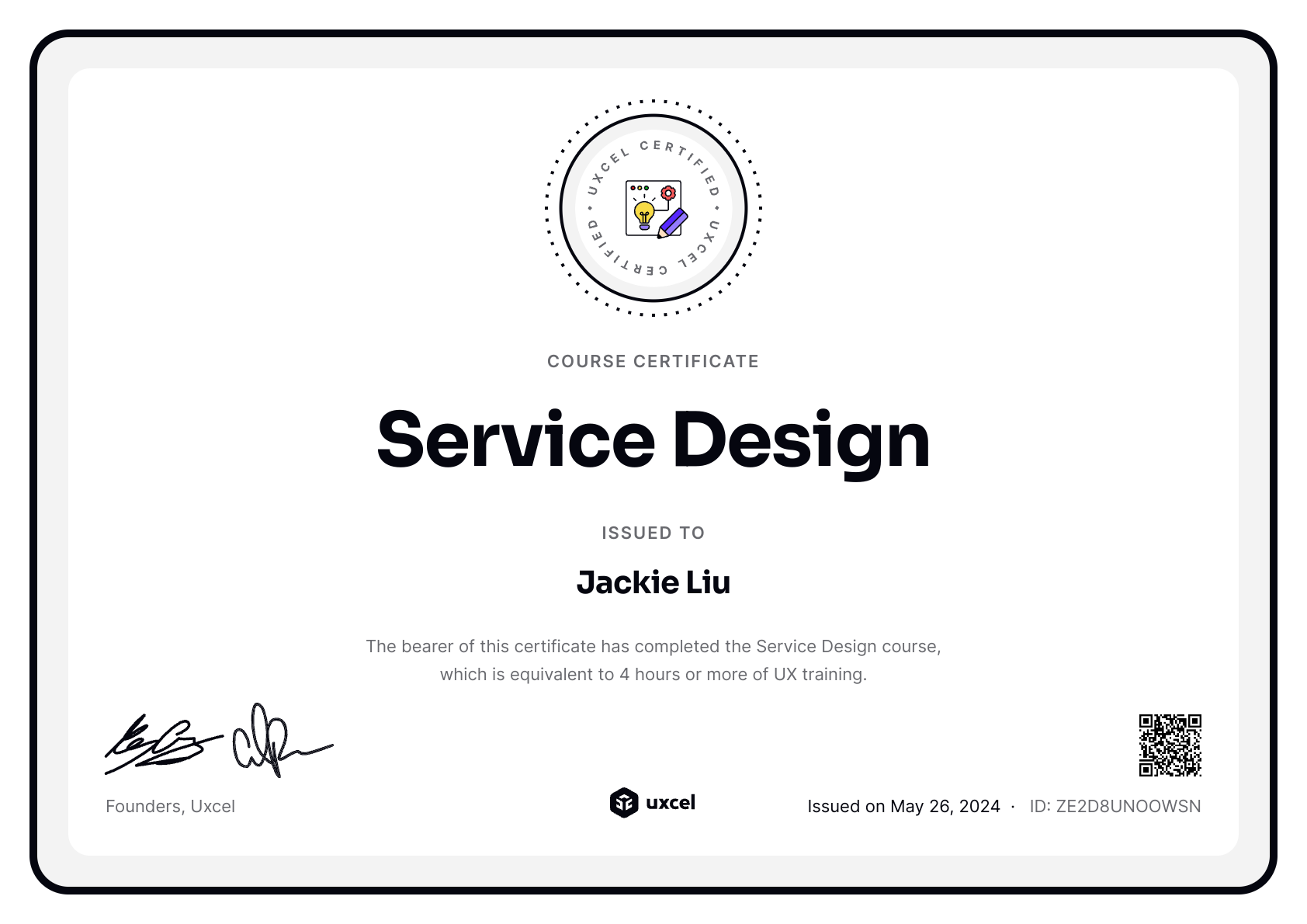 Jackie Liu's certificate